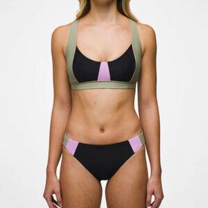prAna Tulum Swim Bottom Size L | NWT | Black Colorblock | Mid Rise, UPF 50+